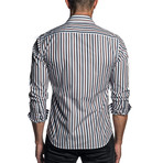 Long Sleeve Button-Up Shirt // White + Brown Stripe (M)