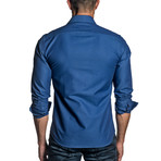 Long Sleeve Button-Up Shirt // Blue Jacquard (L)