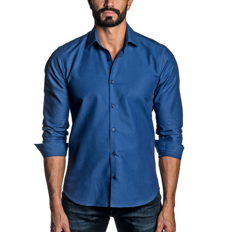Long Sleeve Button-Up Shirt // Blue Jacquard (S)