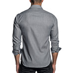 Long Sleeve Button-Up Shirt // Light Gray Jacquard (M)