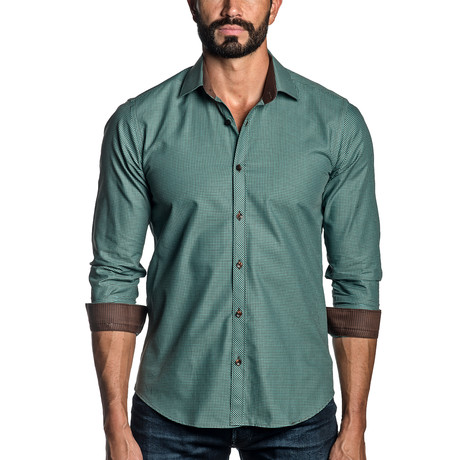 Long Sleeve Button-Up Shirt // Green Gingham (S)