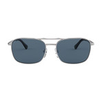 Persol // Men's Rectangle Navigator Sunglasses // Silver + Blue Gray