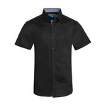 Cotton-Stretch Short Sleeve Solid Shirt // Black (L)