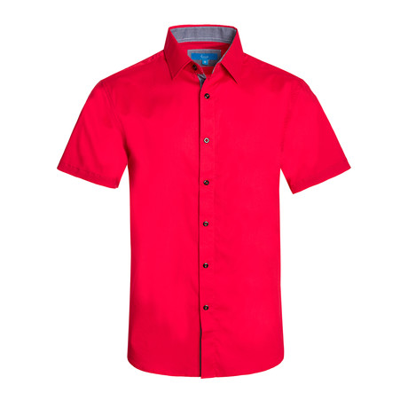 Cotton-Stretch Short Sleeve Solid Shirt // Red (S)