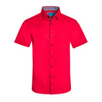 Cotton-Stretch Short Sleeve Solid Shirt // Red (XL)