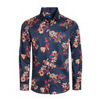 Positano Floral Long-Sleeve Shirt // Navy (M)