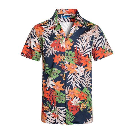 Tropical Night Cotton Short Sleeve Shirt // Navy (S)