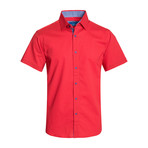 Geometric Pattern Cotton Short Sleeve Shirt // Red (2XL)