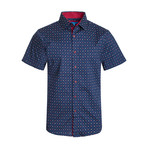 Paisley Cotton Short Sleeve Shirt // Navy (L)