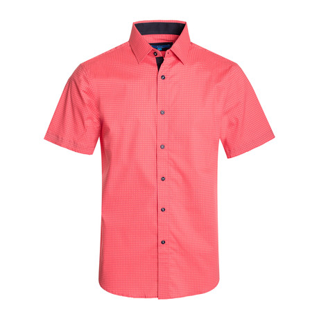 Coral Geometric Pattern Cotton Short Sleeve Shirt // Coral (S)