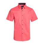 Coral Geometric Pattern Cotton Short Sleeve Shirt // Coral (L)