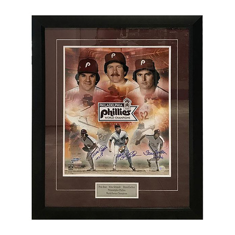 Philadelphia Phillies // Carlton + Rose + Schmidt // 1980 WS Champions // Autographed Photo Display