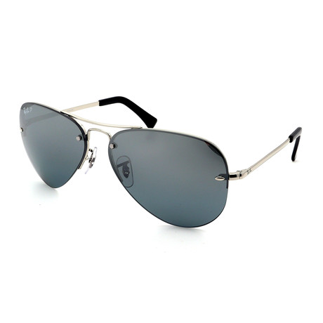 Unisex RB3449-3-82 Rimless Aviator Polarized Sunglasses // Silver + Gray