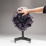 Large Polished Amethyst Crystal Cluster + Metal Stand V1