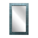 Black + Blue Metallic Shagreen Leather Framed Beveled Mirror // 80" x 48"