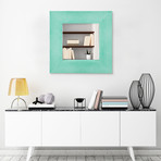 Metallic Teal Shagreen Leather Framed Beveled Mirror