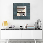 Black + Blue Metallic Shagreen Leather Framed Beveled Mirror // 30" x 30"