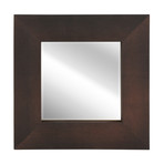 Bronze + Black Metallic Shagreen Leather Framed Beveled Mirror // 30" x 30"