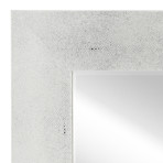 Silver + White Metallic Shagreen Leather Framed Beveled Mirror