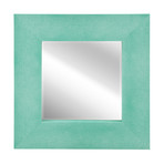 Metallic Teal Shagreen Leather Framed Beveled Mirror