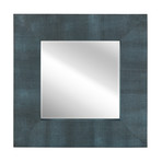 Black + Blue Metallic Shagreen Leather Framed Beveled Mirror // 30" x 30"