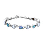 Women's Opal + Pearl Bracelet // Silver + Blue + White