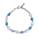 Women's Opal + Pearl Bracelet // Silver + Blue + White