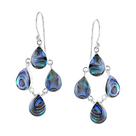 Women's Abalone Chandelier Earrings // Silver + Blue