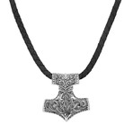 Bali Silver + Leather Viking Necklace // Silver + Black