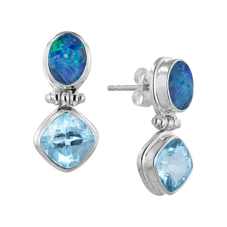 Women's Opal + Topaz Post Earrings // Silver + Blue