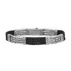 Bali Silver + Leather Byzantine Bracelet // Silver + Black