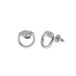 Gucci Horsebit 18k White Gold Diamond Stud Earrings // Store Display