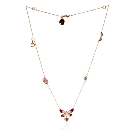 Gucci Flora 18k Rose Gold Ruby Butterfly Heart Necklace // Store Display