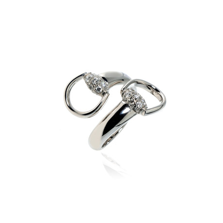 Gucci Horsebit 18k White Gold Diamond Ring // Ring Size: 6.5 // Store Display