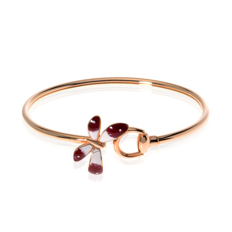 Gucci Flora 18k Rose Gold + Enamel Butterfly Bangle Bracelet // Store Display