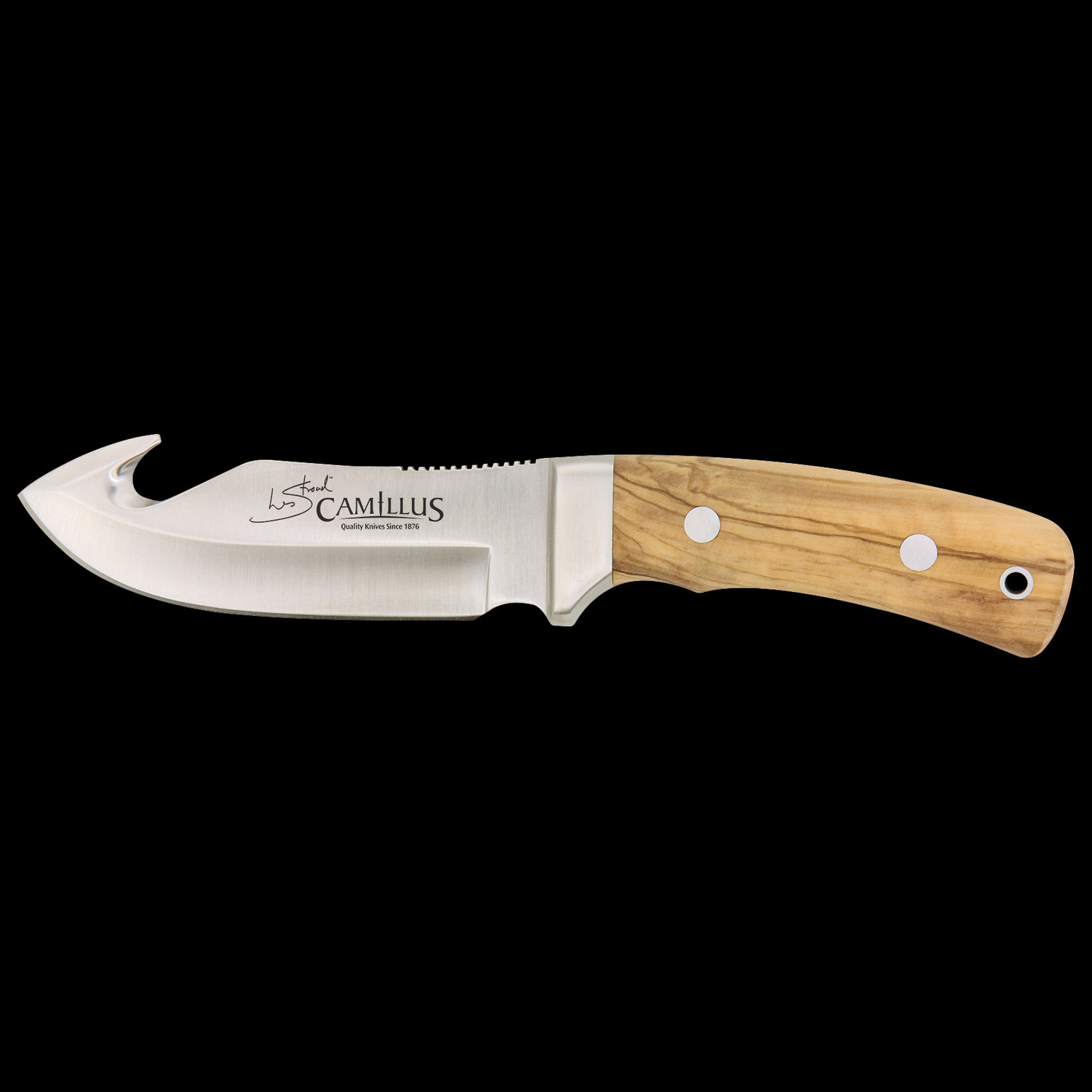Camillus ASPERO // Fixed Blade Gut Hook Knife // Leather Sheath