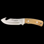 Camillus ASPERO // Fixed Blade Gut Hook Knife // Leather Sheath // Olive Wood Handle