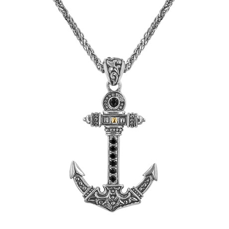 Men's Two-Tone Spinal Anchor Necklace // Silver + Black