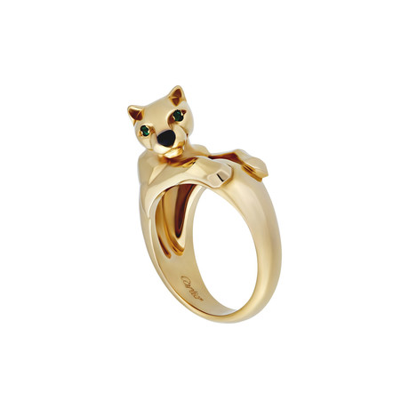 Cartier 18k Yellow Gold Panther Emerald Eyes + Onyx Nose Ring // Ring Size: 5.75 // Pre-Owned