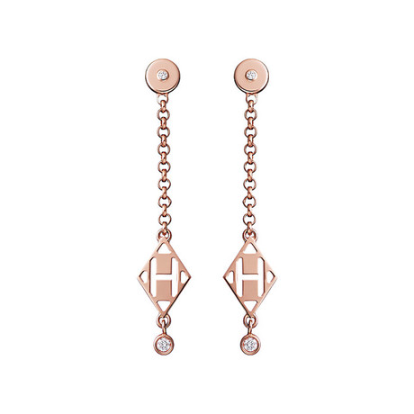 Hermes 18k Rose Gold Gambade H Diamond Earrings // Pre-Owned