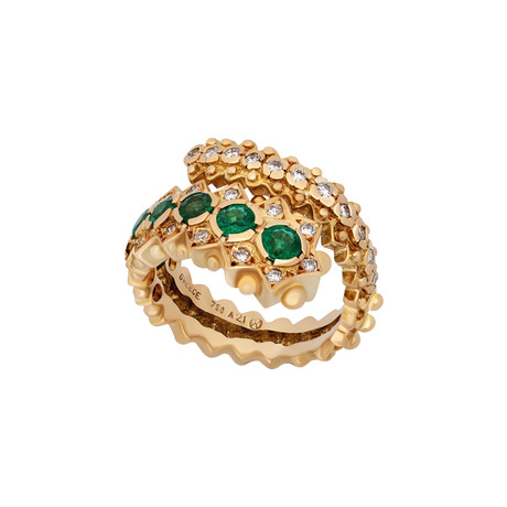 Lalaounis 18k Yellow Gold Diamond + Emerald Snake Ring // Ring Size: 7 // Pre-Owned