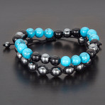 Hematite + Turquoise + Onyx Natural Stone Bracelet Set // Turquoise + Black + Silver