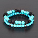 Turquoise + Lava Natural Stone Bracelet Set // Silver + Turquoise + Black