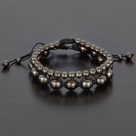 Round Hematite Natural Stone Shocker Tie Bracelet Set // Black
