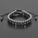 Round + Cube Hematite Natural Stone Shocker Tie Bracelet Set