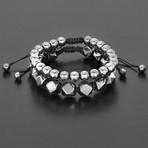 Natural Faceted + Round Hematite Natural Stone Bracelet Set // Gray