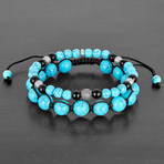 Stainless Steel + Turquoise + Polished Agate Natural Stone Bracelet Set // Turquoise + Black + Silver