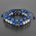 Matte Hematite + Matte Agate + Polished Lapis Lazuli Natural Stone Bracelet Set // Gray + Black + Blue