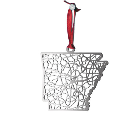 Stainless Steel Christmas Ornaments // Arkansas // Set of 2