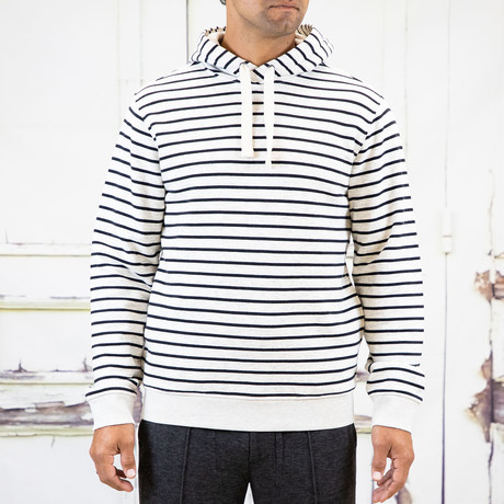 Long Sleeve Hoodie // Stripe Cream (S)